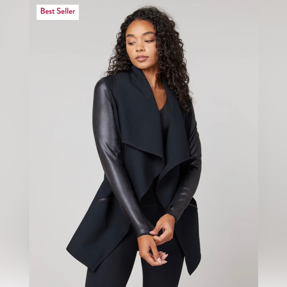 Spanx drape front jacket in very black, size large. New with tags.